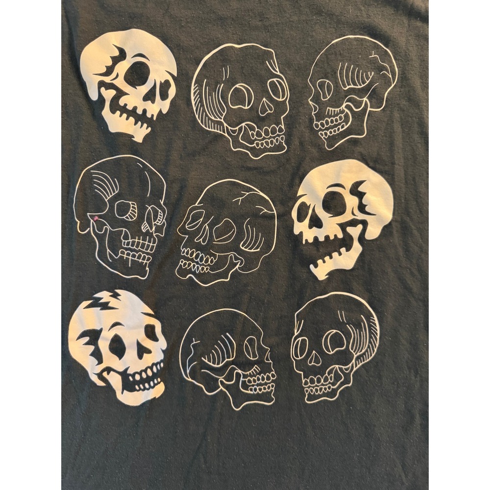 Olive Green Skull Graphic T-Shirt Mens Medium Oversized Tee Halloween